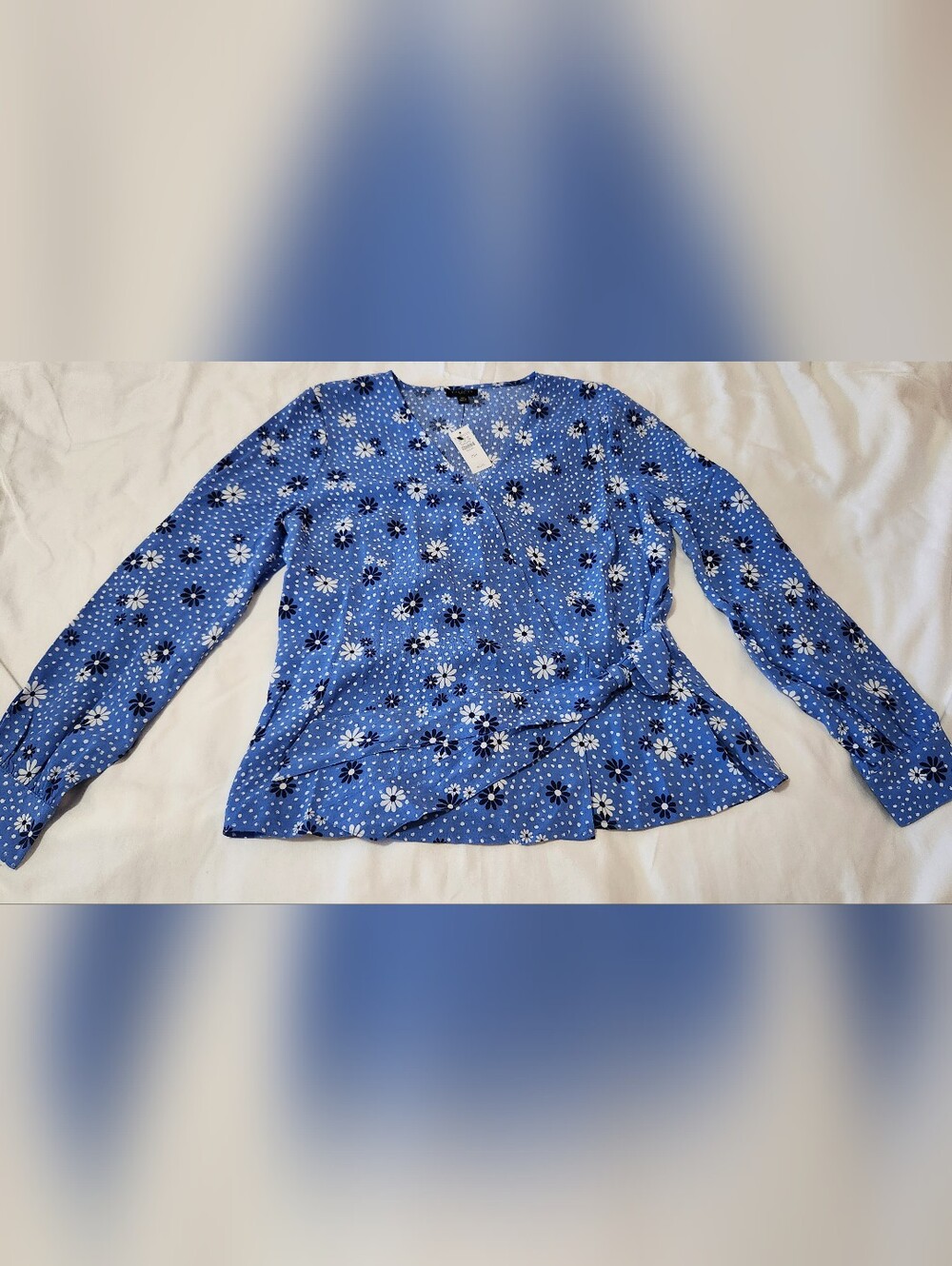 Talbots Royal Blue Floral Wrap-Style Blouse